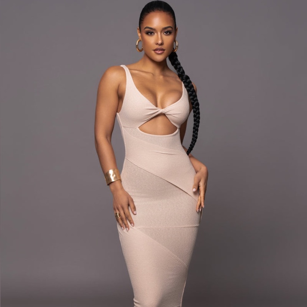 JLUXLABEL Blush Nude Twist Cutout Midi Dress